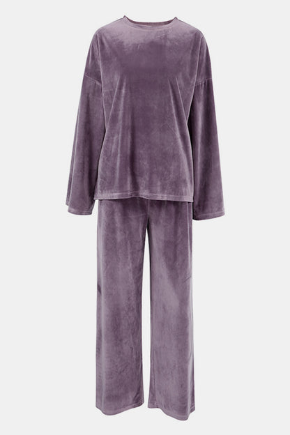 Stacey B's Buttery-Soft Round Neck Long Sleeve Top and Drawstring Pants Set
