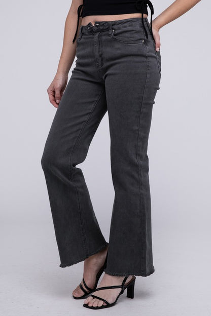 Stacey B's Acid Washed Frayed Cutoff Hem Straight Wide Pants