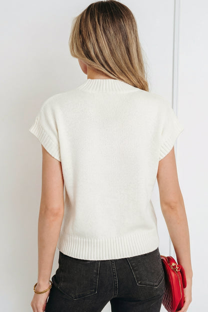 Stacey B's White Valentine Heart Graphic Cropped Short Sleeve Sweater