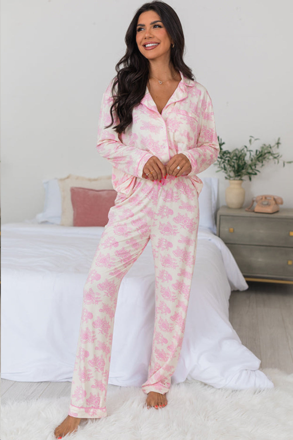 Stacey B's Pink Floral Long Sleeve and Pants Pajamas Set