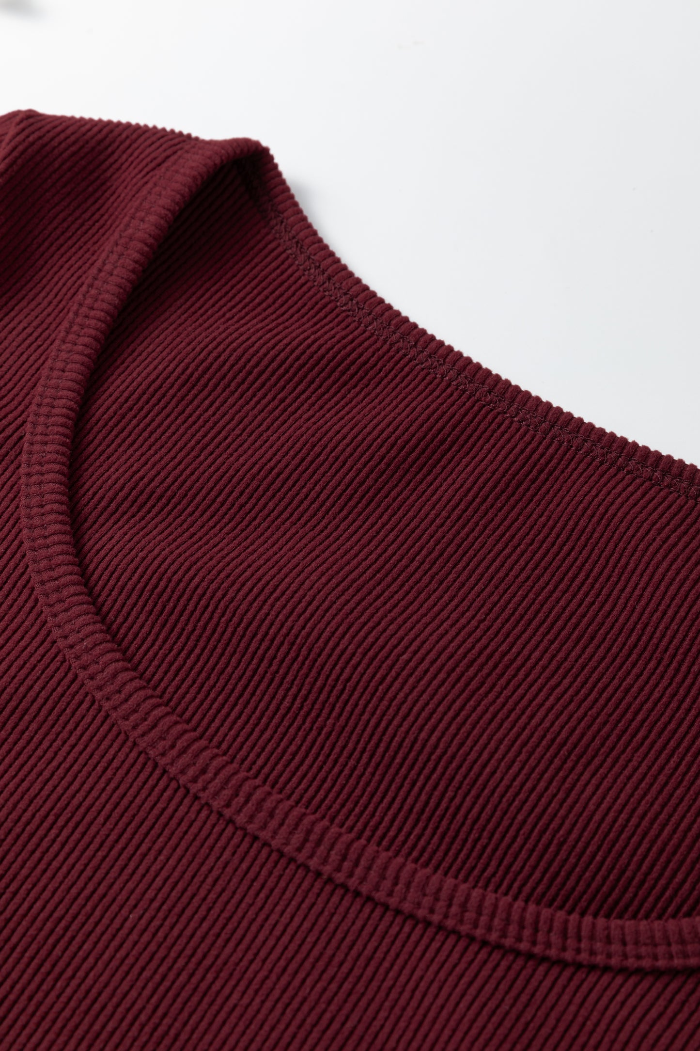 Stacey B's Coffee Ribbed Solid Color U Neck Cropped Long Sleeve Top