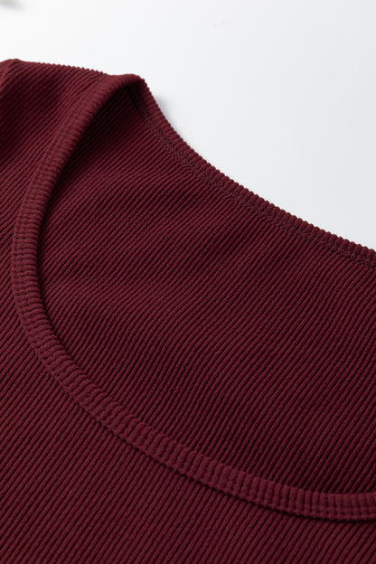 Stacey B's Coffee Ribbed Solid Color U Neck Cropped Long Sleeve Top