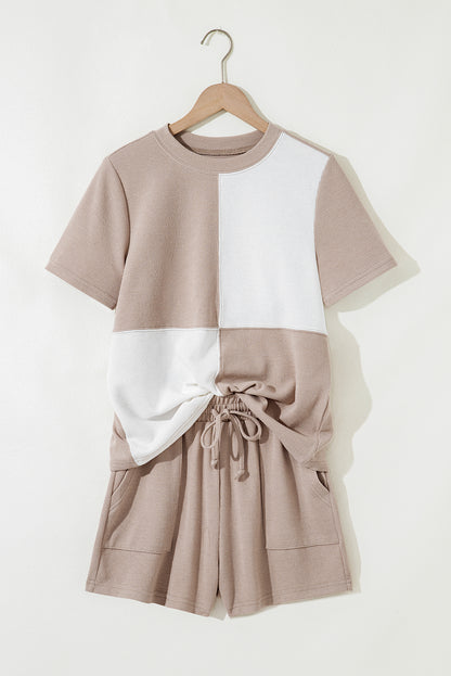 Stacey B's Jet Stream Textured Colorblock Patchwork Tee and Shorts Set