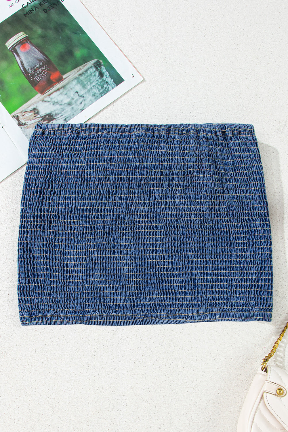 Stacey B's Sail Blue Vintage Bow Front Smocked Back Denim Tube Top