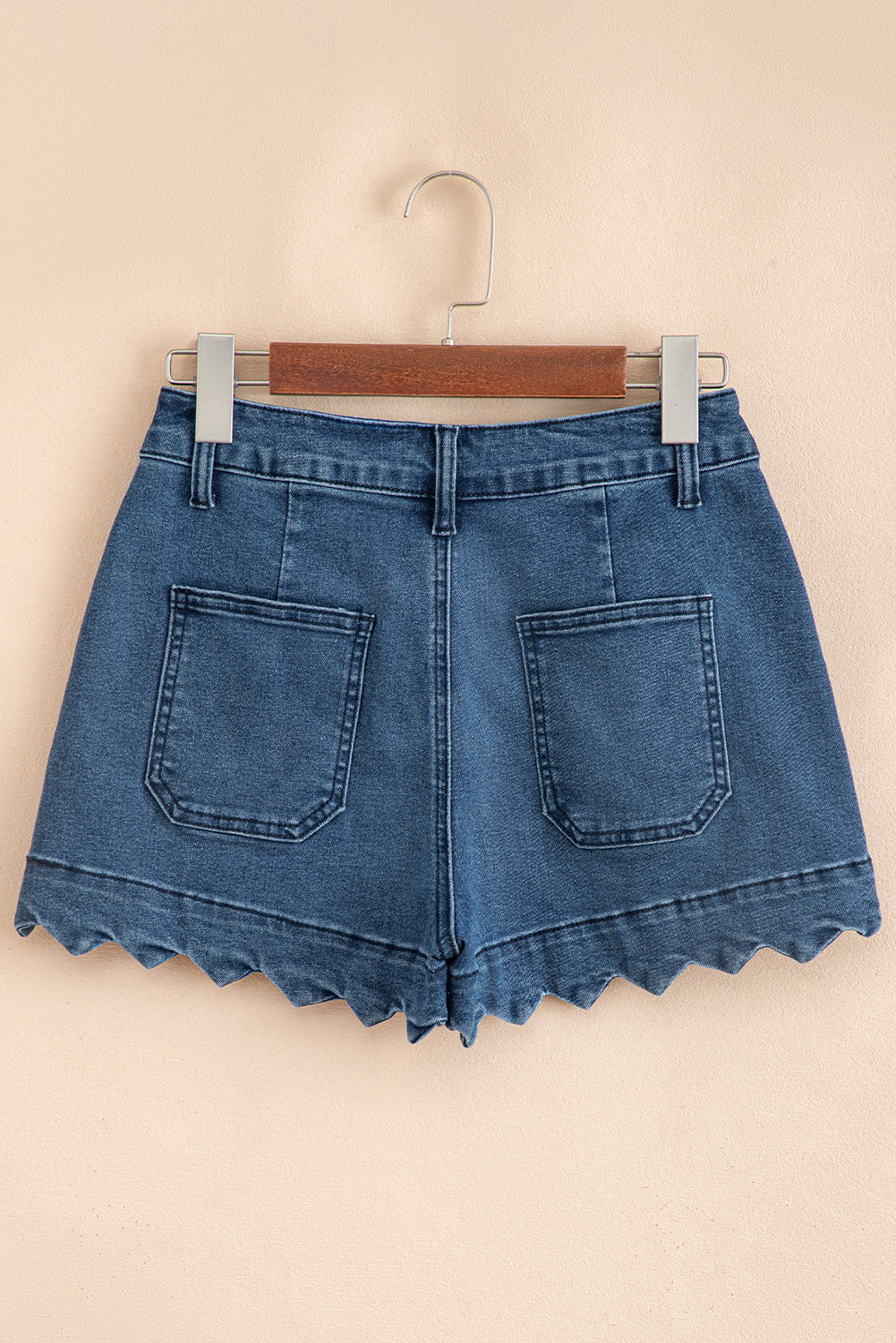 Stacey B's Sail Blue Scalloped Hemline Acid Wash High Waist Denim Shorts