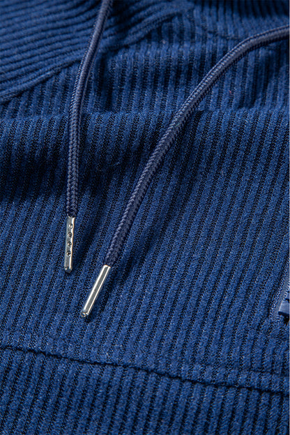 Stacey B's Navy Blue Ribbed Knit Cropped Hoodie and Drawstring Joggers Set