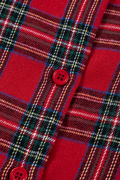 Stacey B's Red Plaid Contrast Color Christmas Holiday Long Sleeve Shirt and Shorts Pajama Set