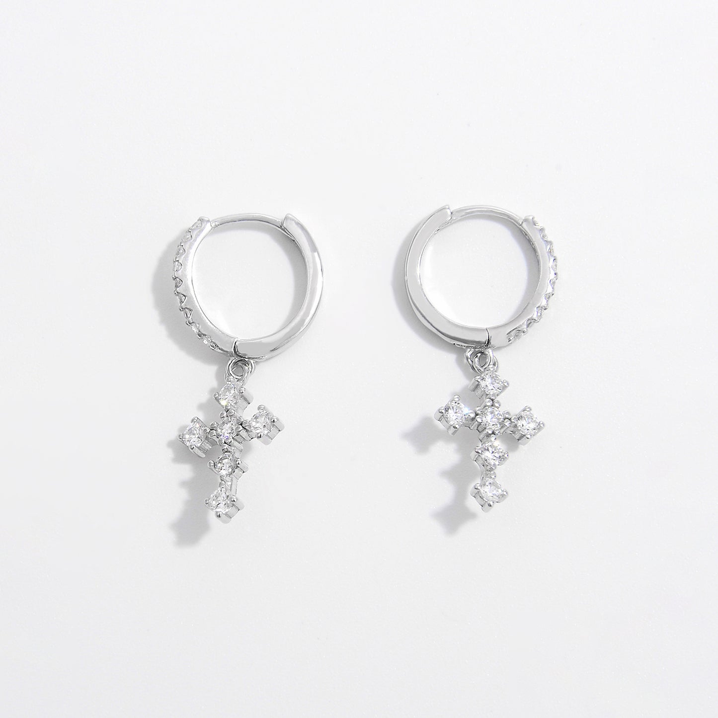 Stacey B's 925 Sterling Silver Inlaid Zircon Cross Dangle Earrings