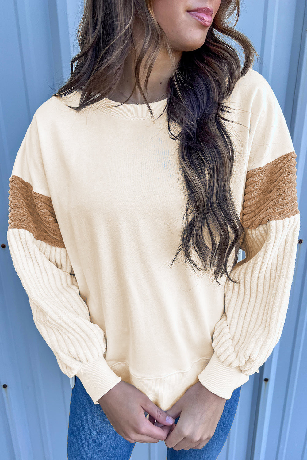 Stacey B's Black Striped Colorblock Patchwork Collar Sweatshirt