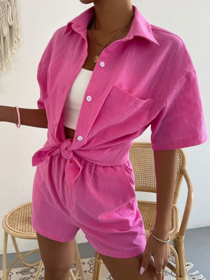 Stacey B's Button Up Short Sleeve Shirt and Shorts Set