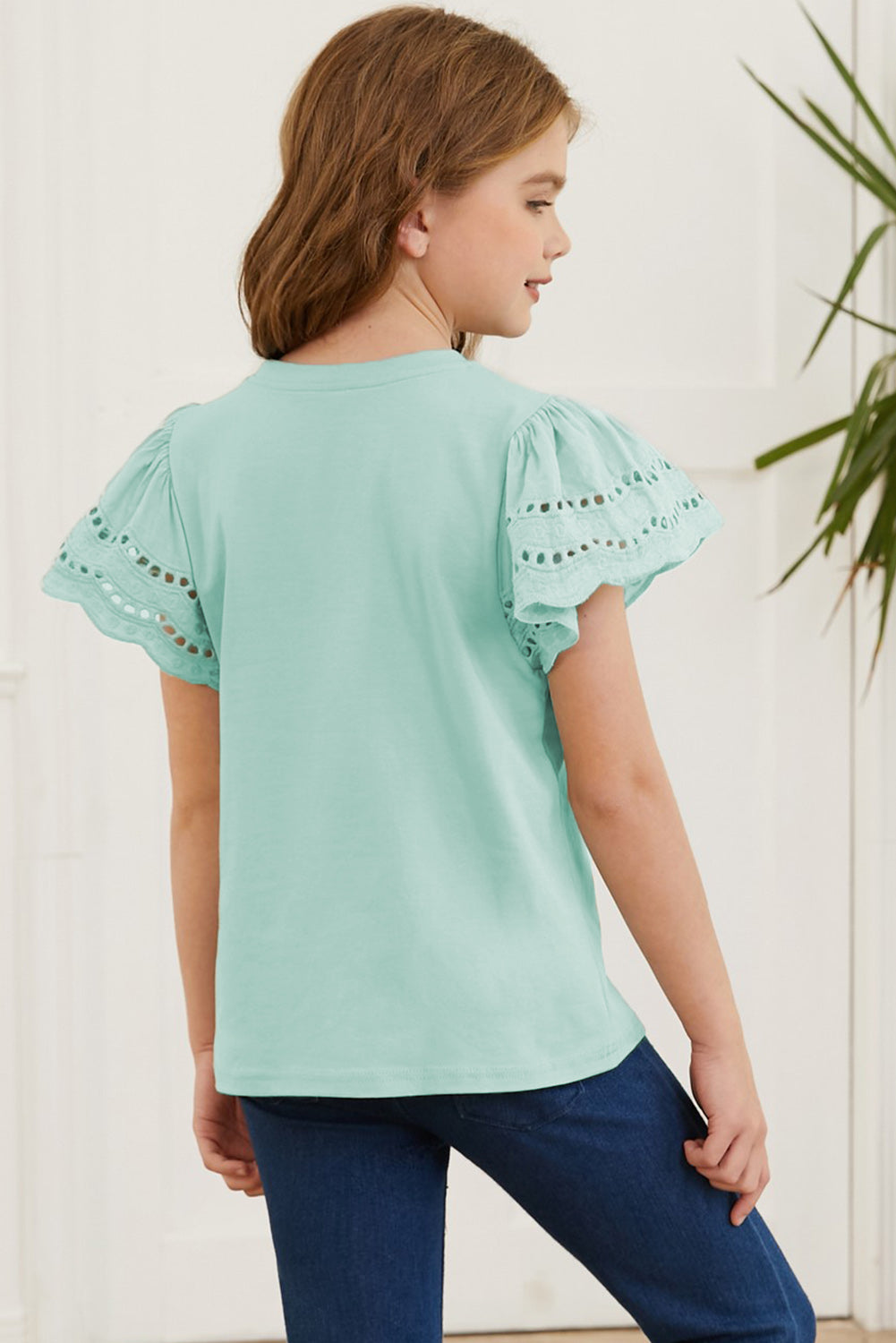 Stacey B's Round Neck Flutter Sleeve T-Shirt