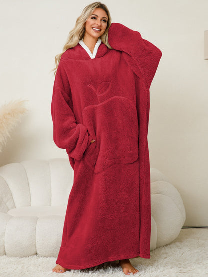 Stacey B's Pocketed Contrast Long Sleeve Hooded Lounge Dress