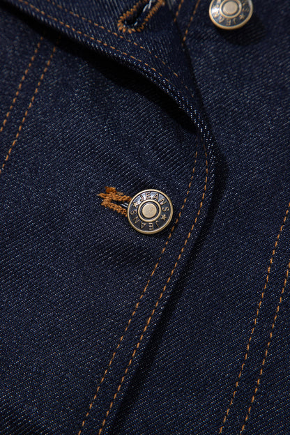 Stacey B's Navy Blue Contrast Collar Stitched Detail Button Denim Jacket