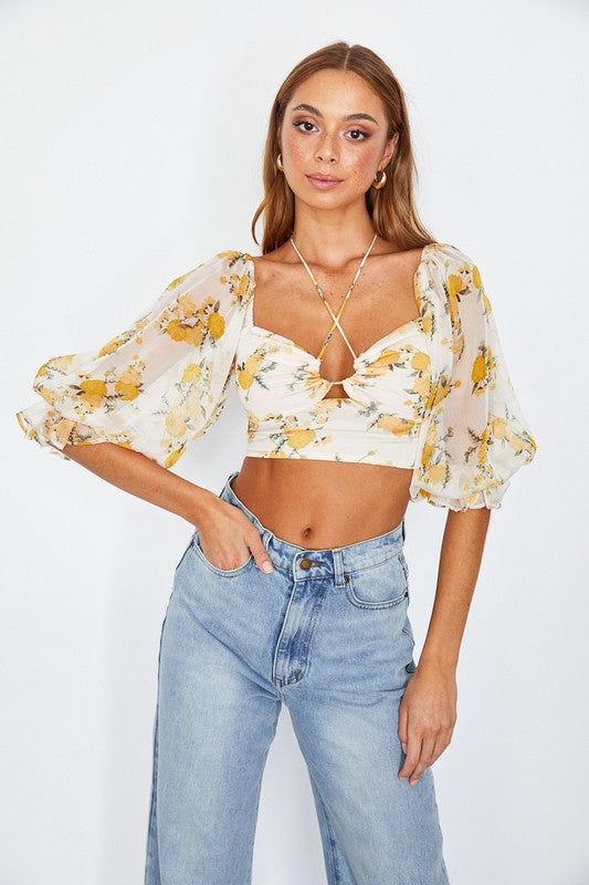 Stacey B's Chiffon Balloon Sleeved Bustier Crop Top