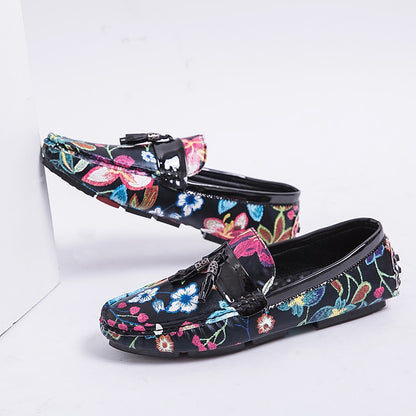 Stacey B's Casual Shoes for Men Summer Flower Shoes Fashionable Floral Black Loafers Men