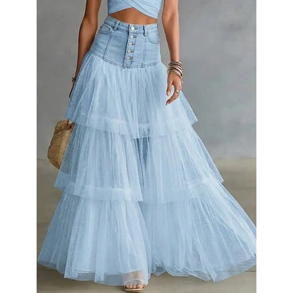 Stacey B's Cowboy patchwork mesh large swing skirt