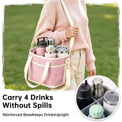 Stacey B's 4-Compartment Leakproof Drink Carrier Bag – Adjustable Strap Beverage Holder for Car & Travel