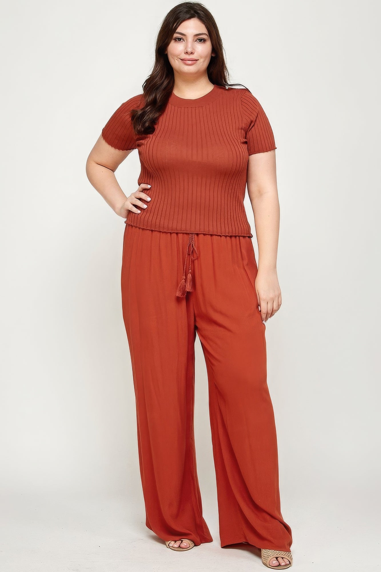 Stacey B's Solid Full Length Wide Leg Palazzo Pants