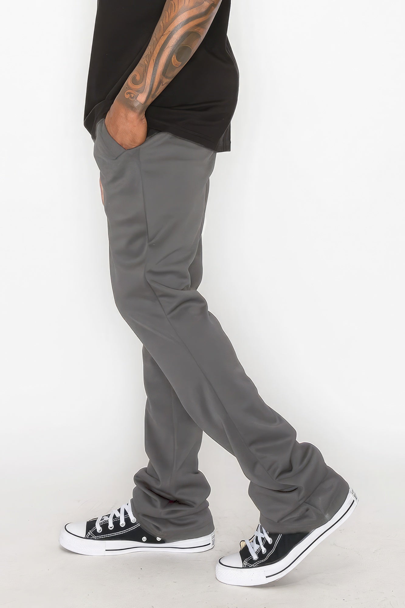 Stacey B's Solid Flare Stacked Track Pants