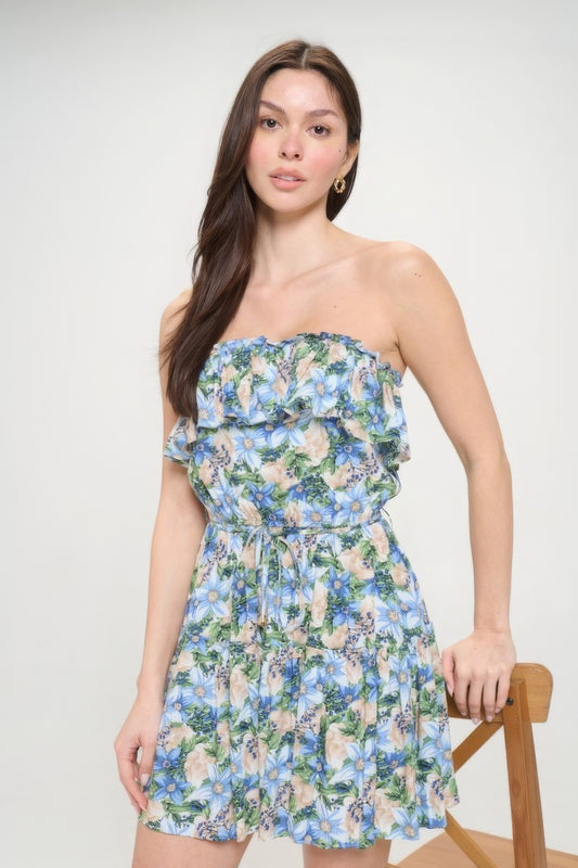 Stacey B's Berry Flower Ruffle Tube Top Mini Dress