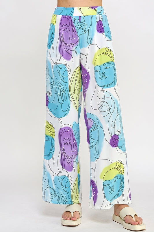 Stacey B's Printed Wide Leg Pant With Elastic Back