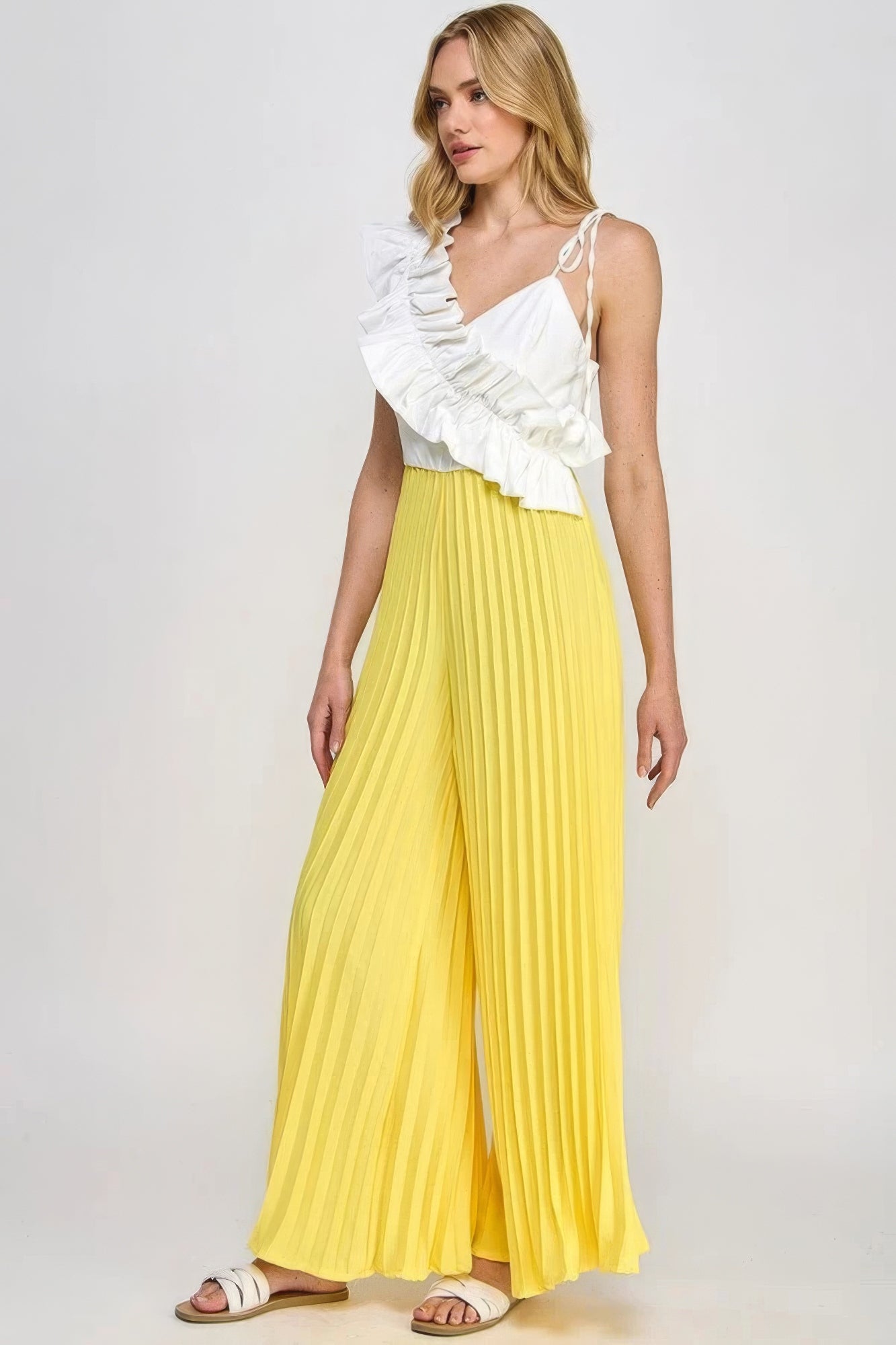 Stacey B's Cami Asymmetrical Ruffle Detail Pleated Bottom Jumpsuit