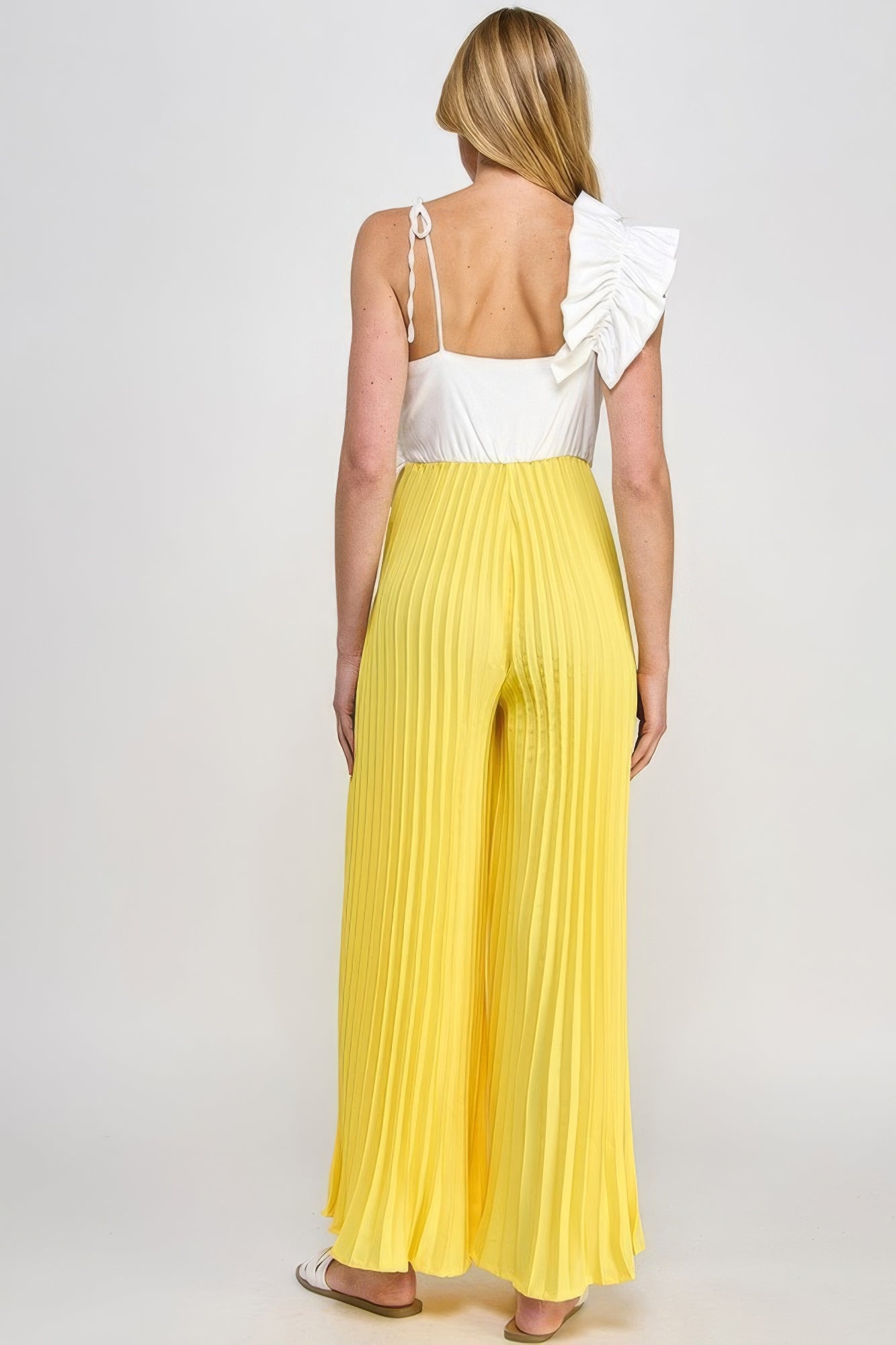 Stacey B's Cami Asymmetrical Ruffle Detail Pleated Bottom Jumpsuit