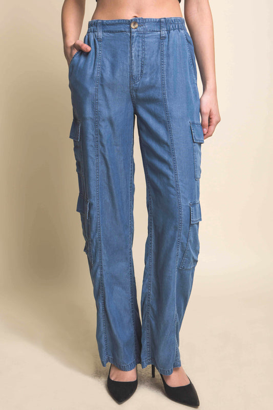 Stacey B's Full-length Tencel Pants With Cargo Pockets