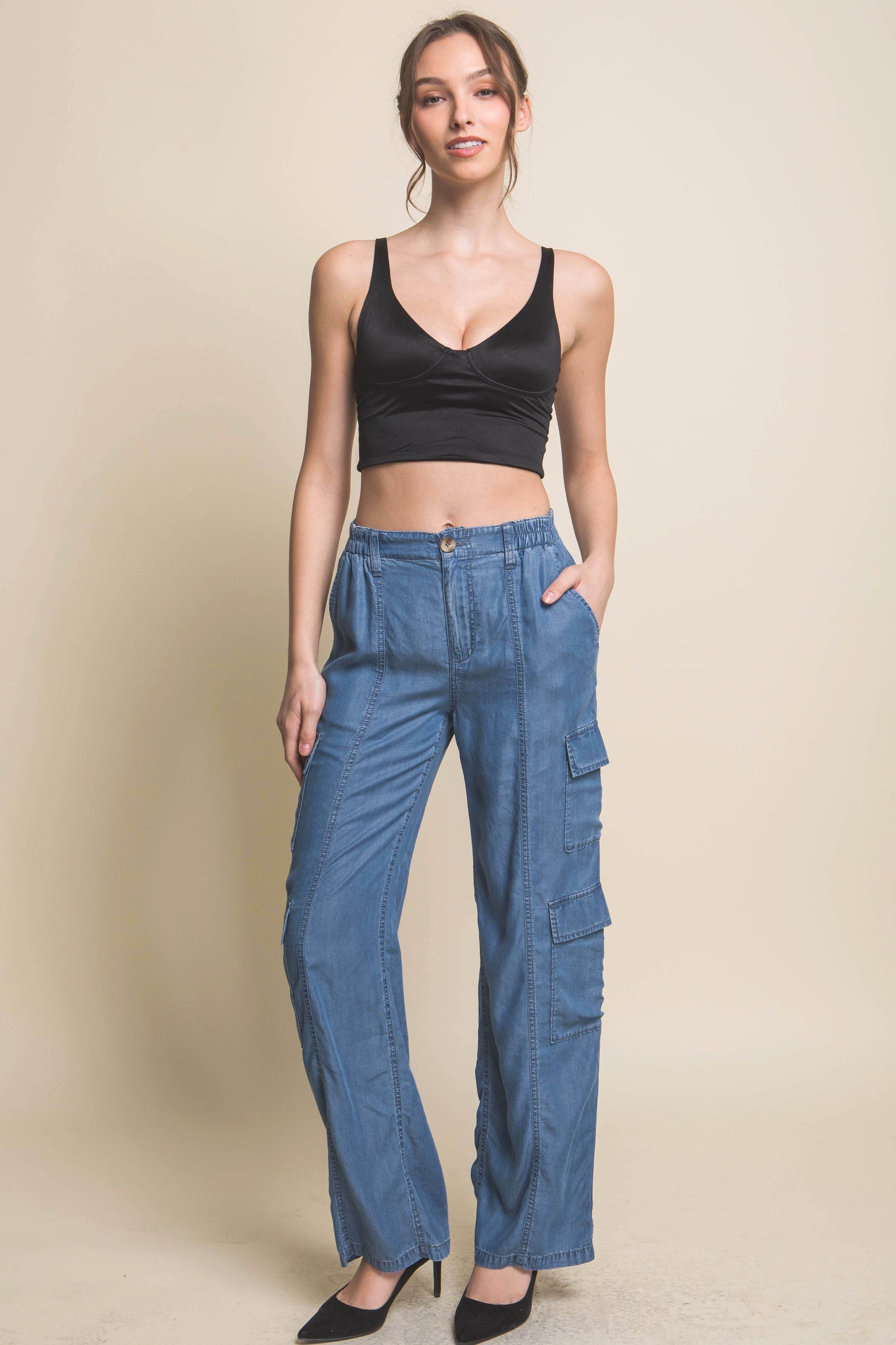 Stacey B's Full-length Tencel Pants With Cargo Pockets