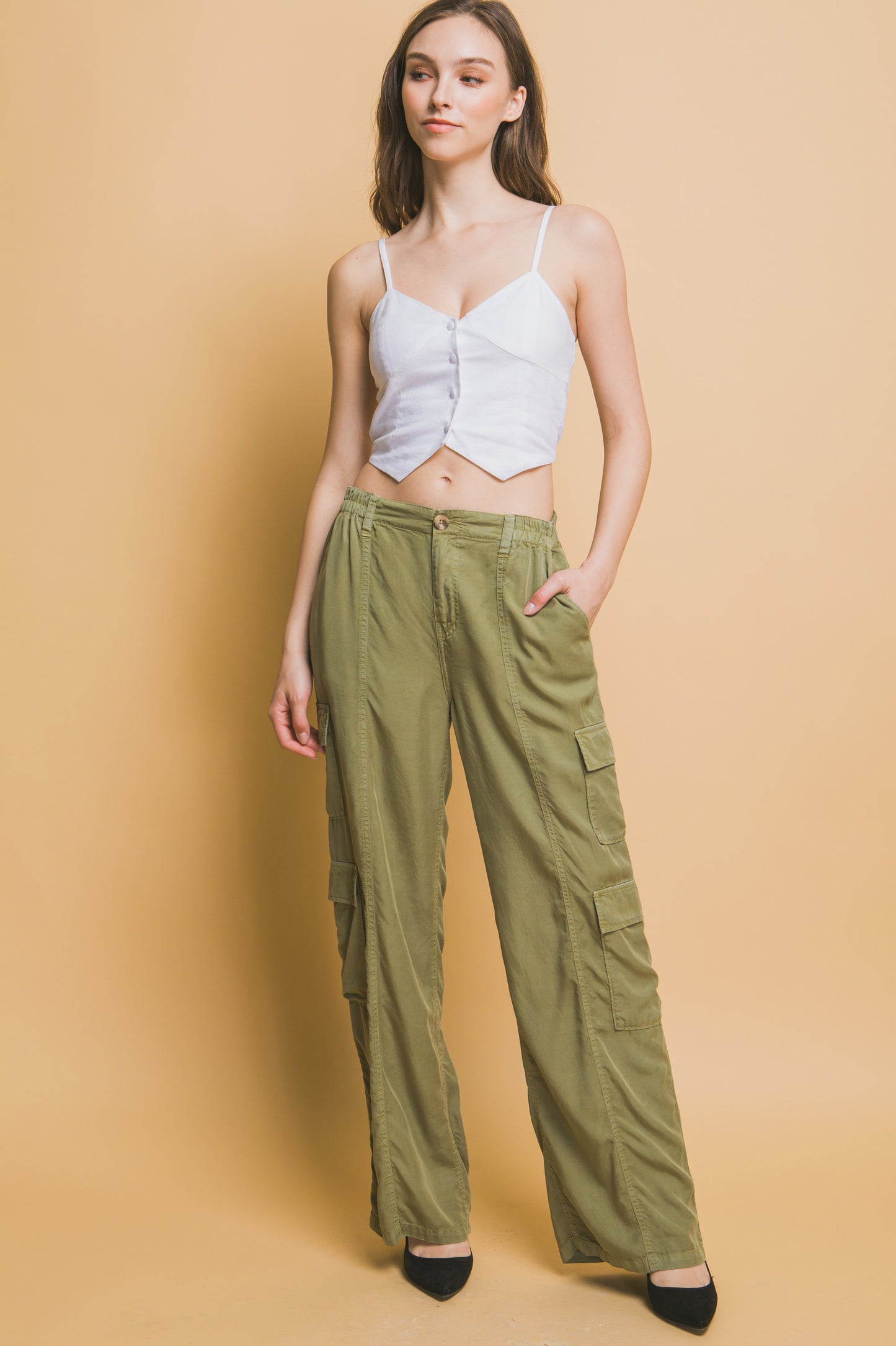 Stacey  B's Full-length Tencel Pants With Cargo Pockets