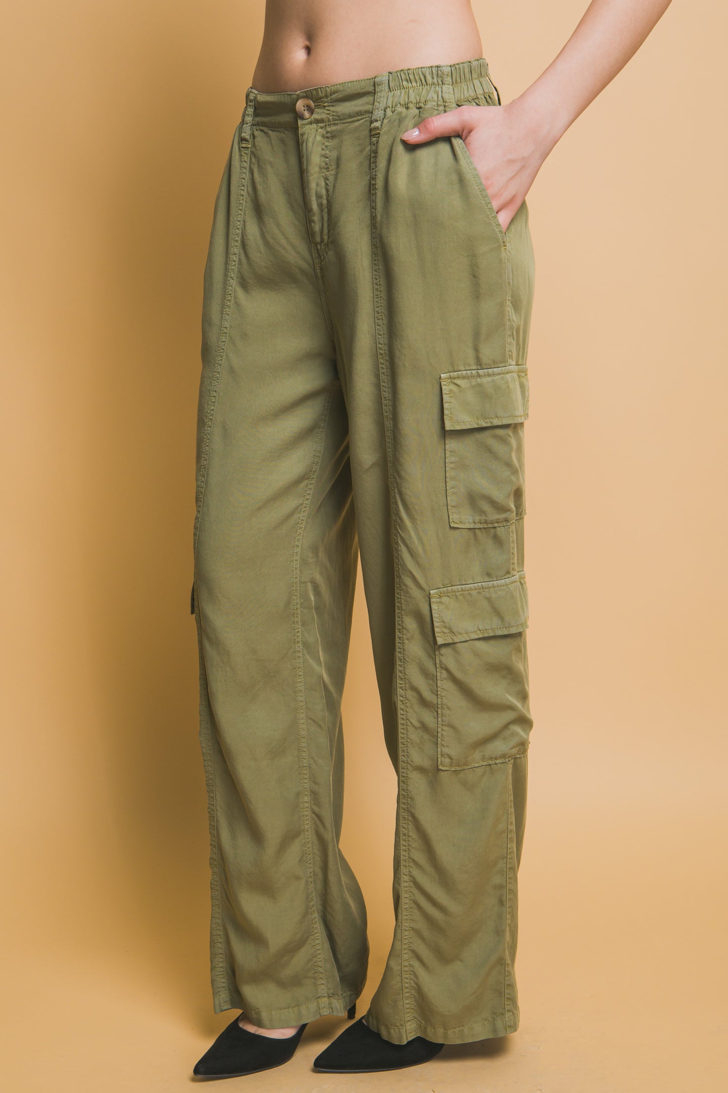 Stacey  B's Full-length Tencel Pants With Cargo Pockets