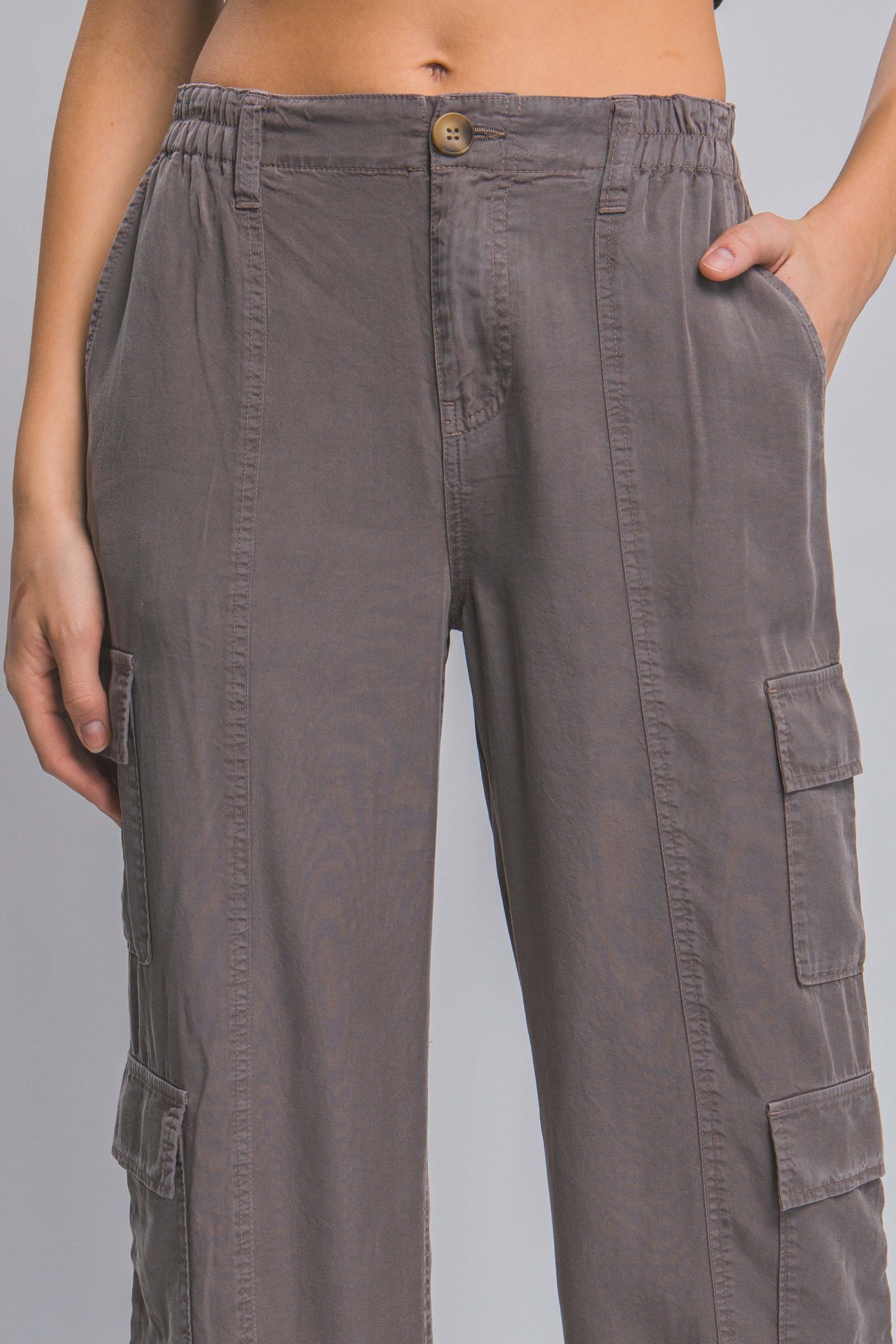 Stacey B's Full-length Tencel Pants With Cargo Pockets -dark Gray