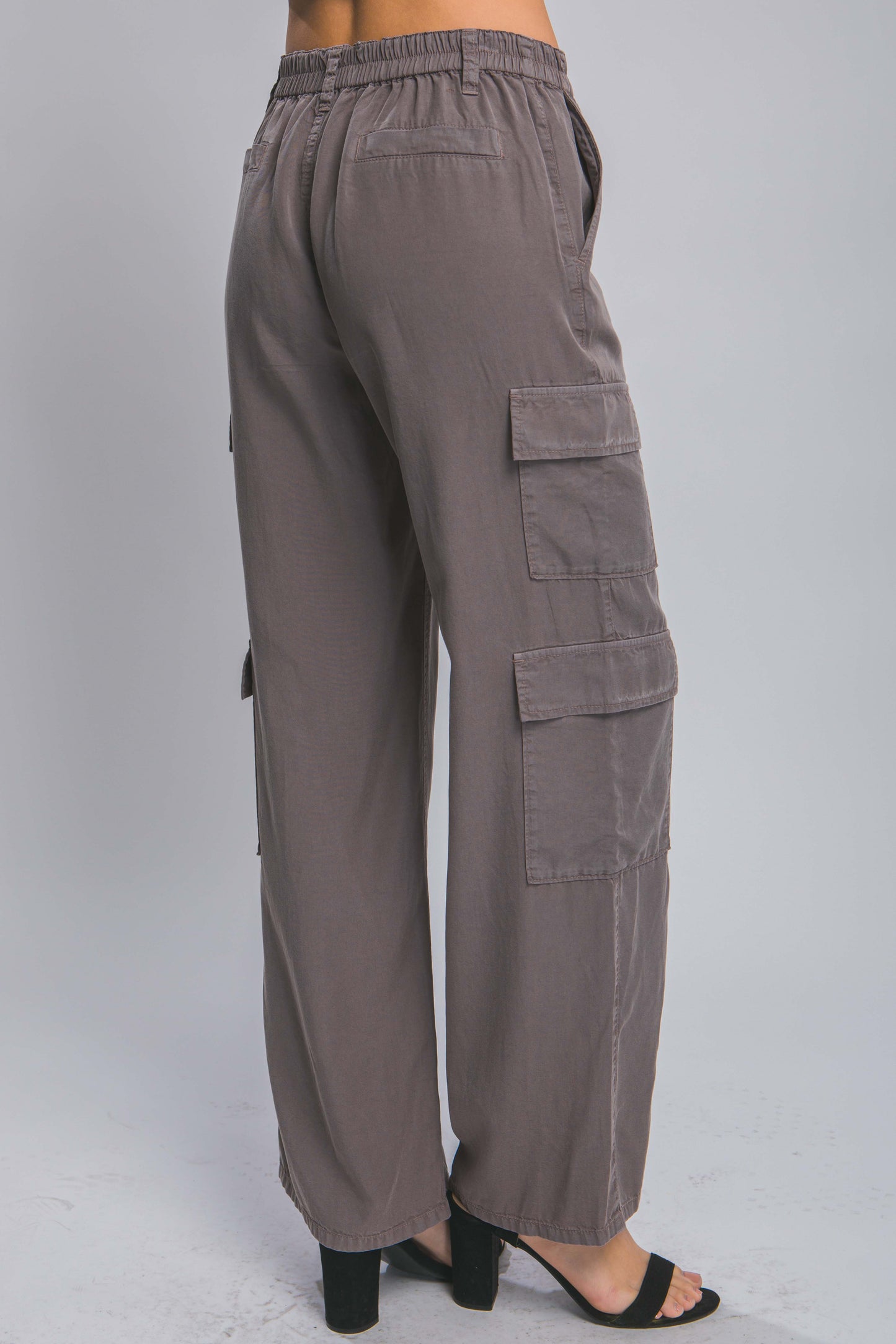 Stacey B's Full-length Tencel Pants With Cargo Pockets -dark Gray