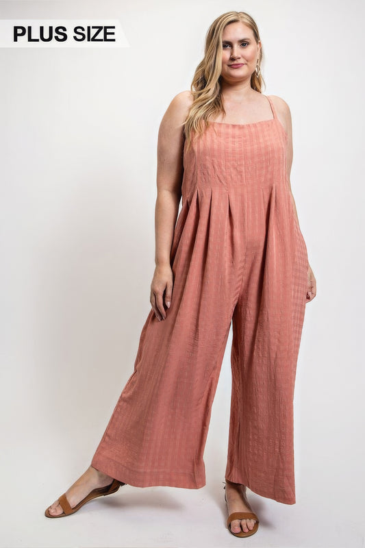 Stacey B's Texture Woven Sleeveless Jumpsuit With Side Button