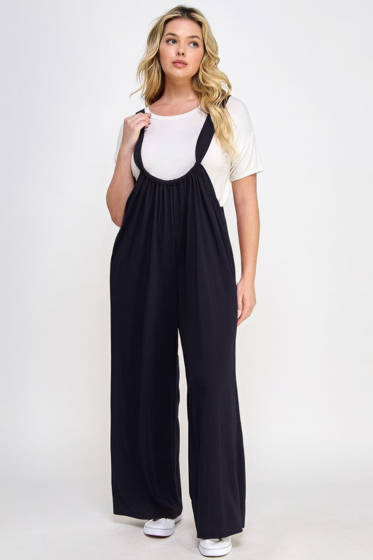 Stacey B's French Terry Wide Leg Jumpsuit Overalls