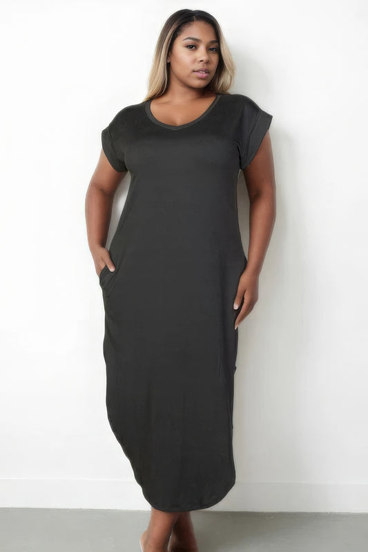 Stacey B's Plus Size Hidden Pocket Batwing Sleeve V Neck Long Dress