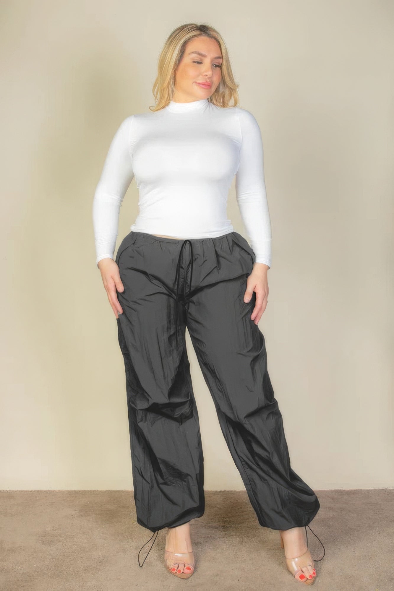 Stacey B's Plus Size Drawstring Waist Parachute Pants