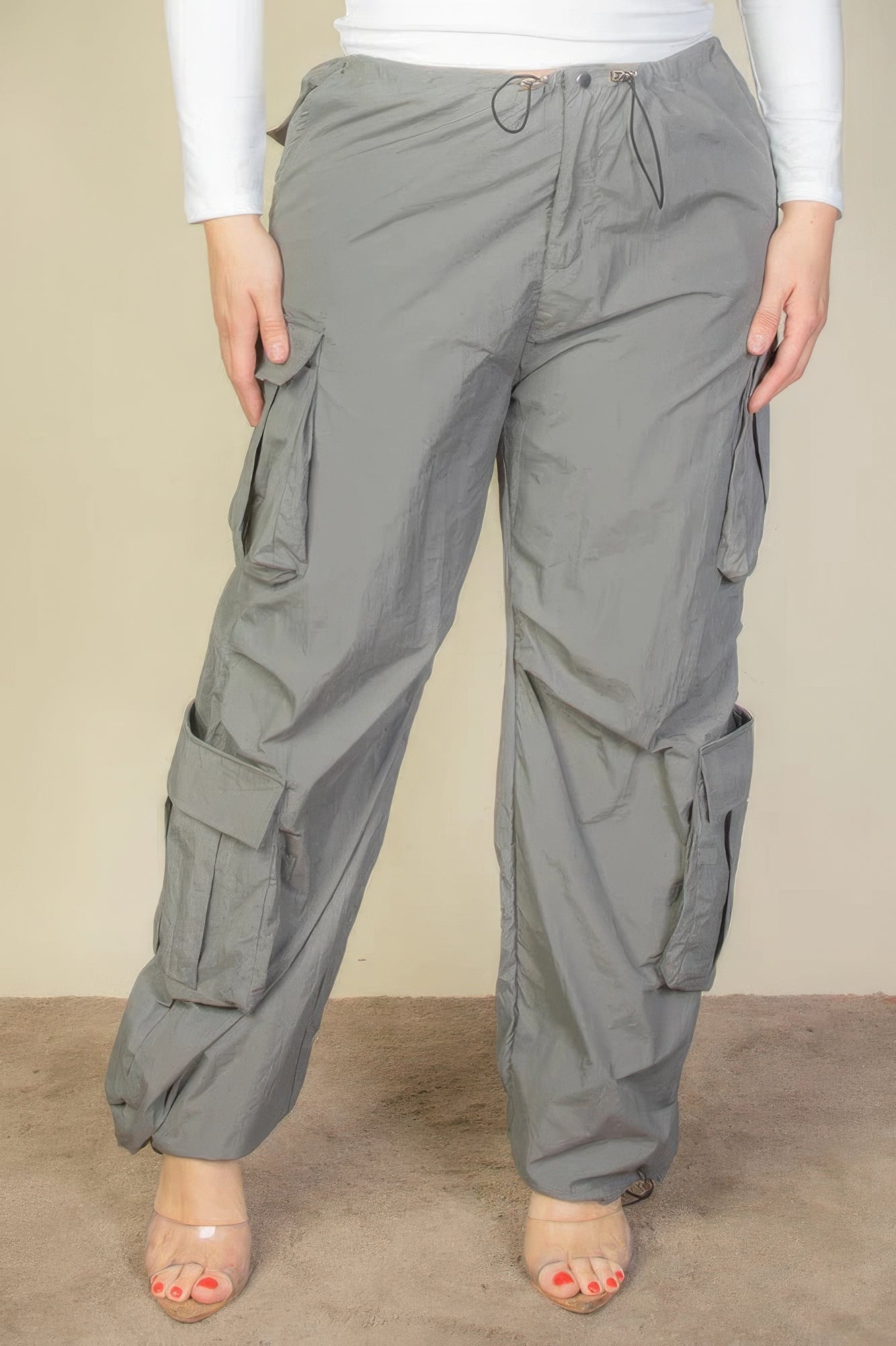 Stacey B's Plus Size Flap Pockets Drawstring Ruched Parachute Pants