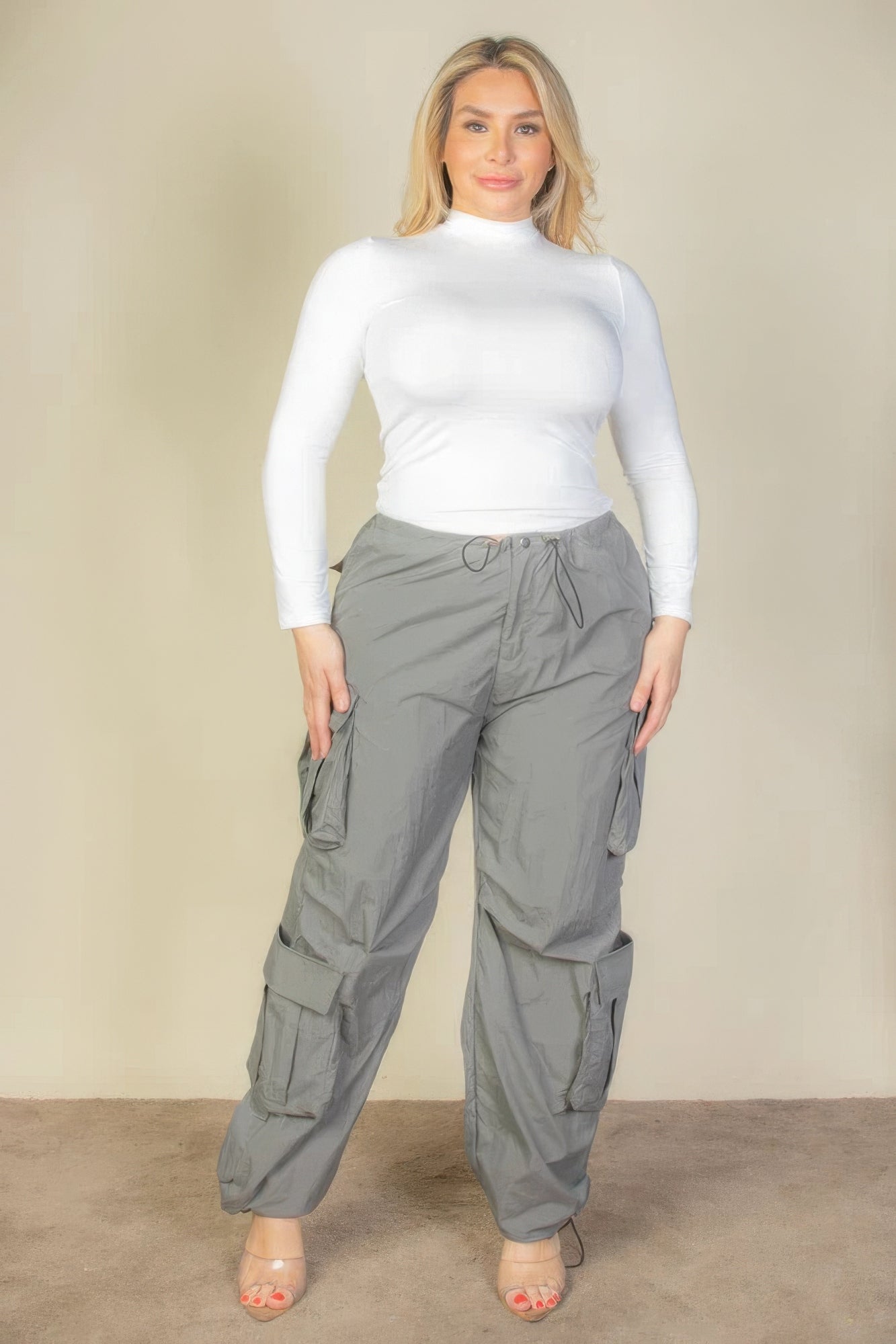 Stacey B's Plus Size Flap Pockets Drawstring Ruched Parachute Pants