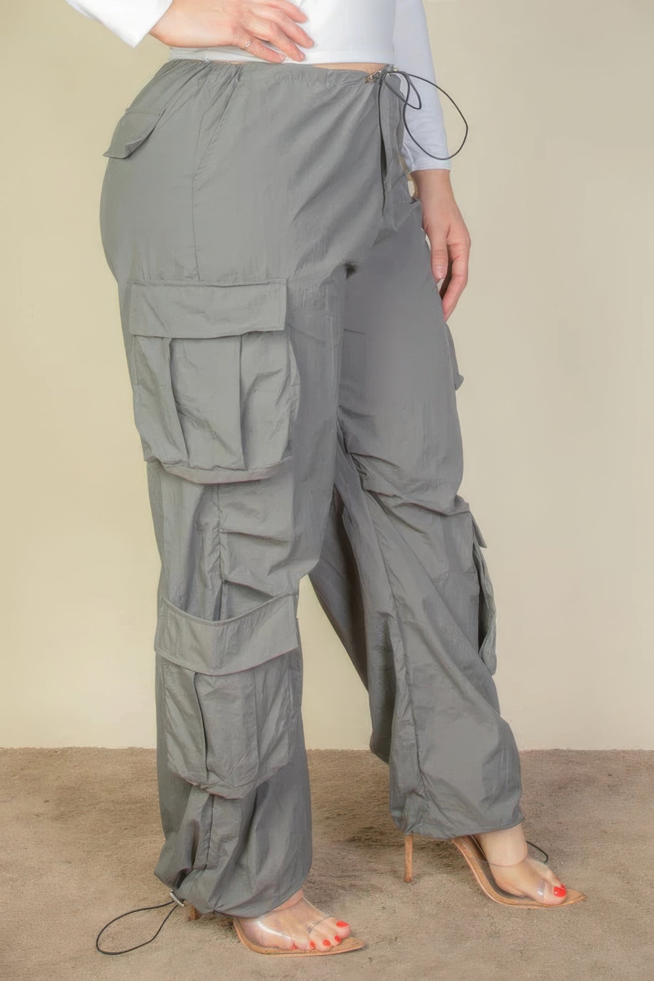 Stacey B's Plus Size Flap Pockets Drawstring Ruched Parachute Pants