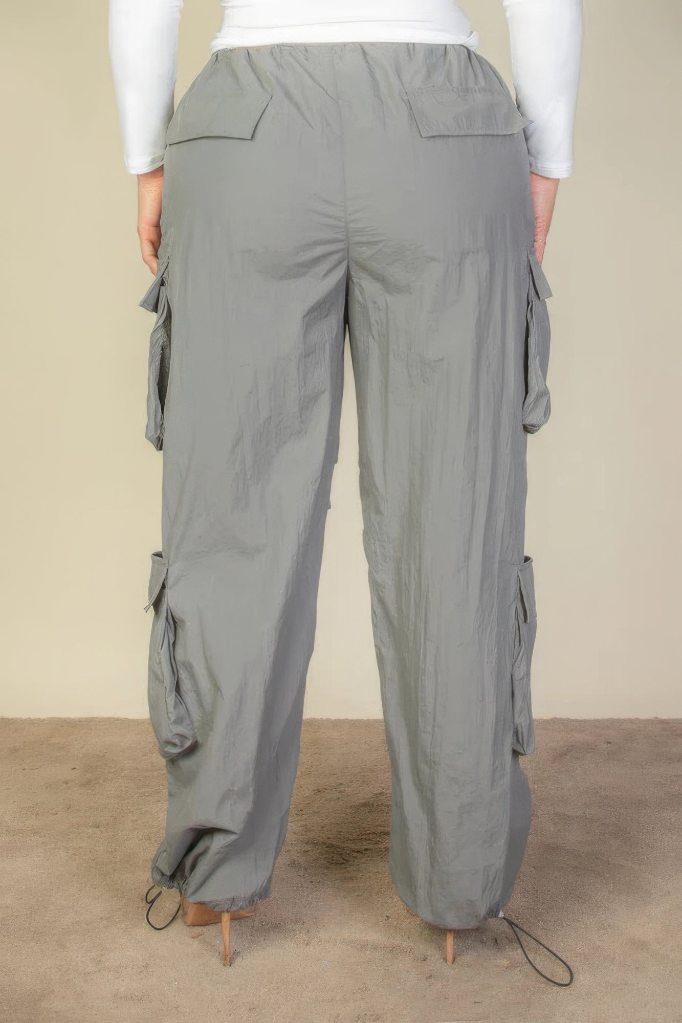 Stacey B's Plus Size Flap Pockets Drawstring Ruched Parachute Pants