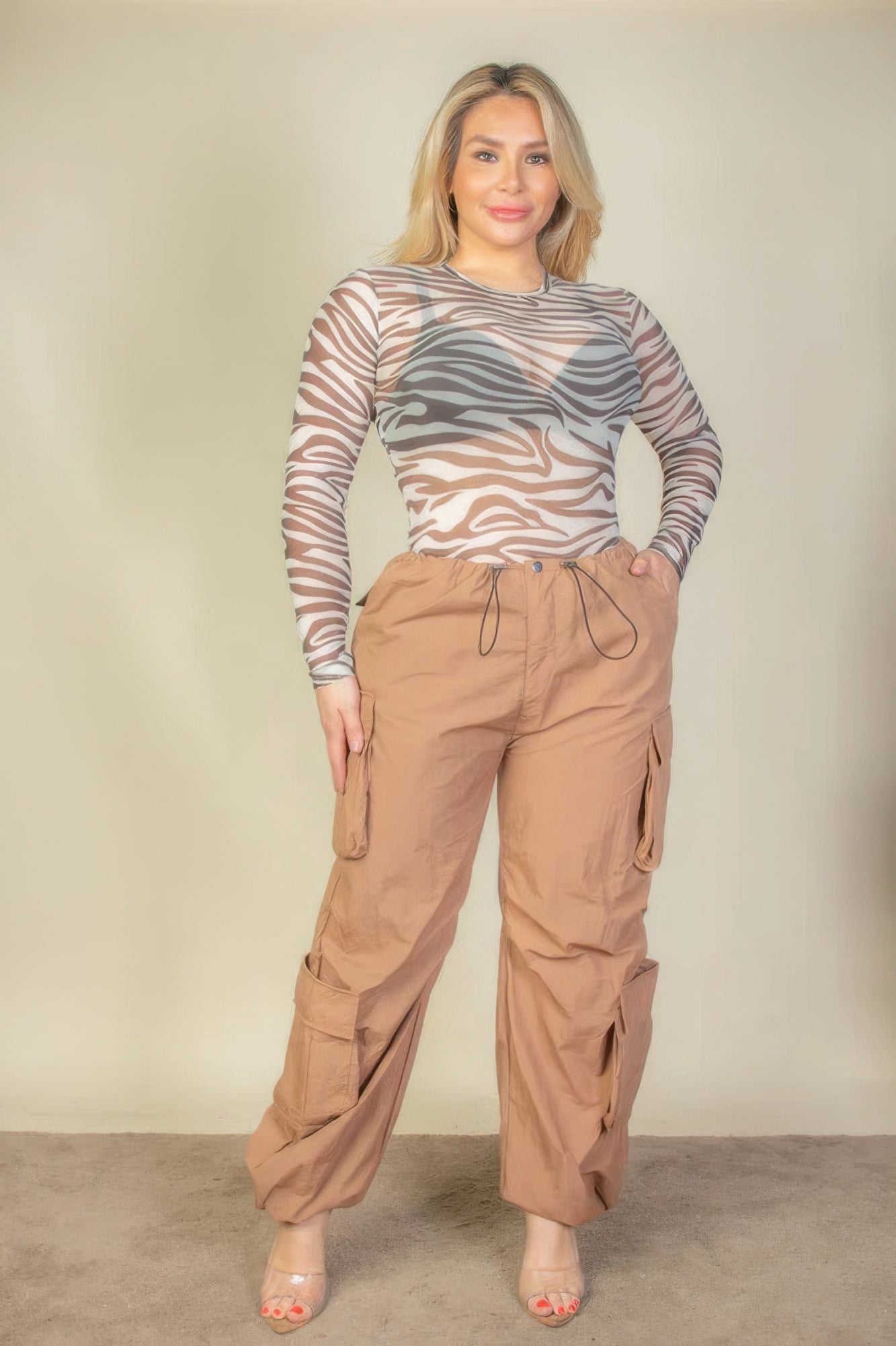 Stacey B's Plus Size Flap Pockets Drawstring Ruched Parachute Pants