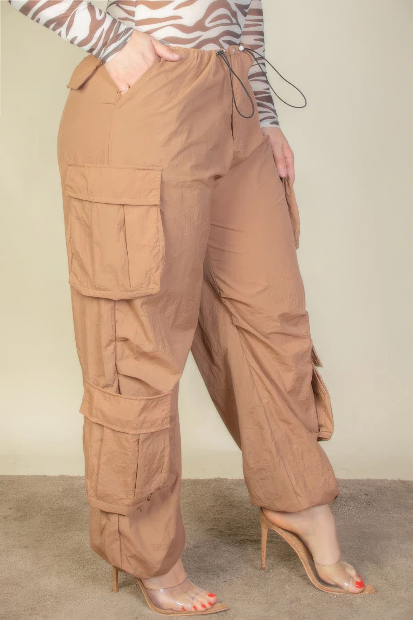 Stacey B's Plus Size Flap Pockets Drawstring Ruched Parachute Pants