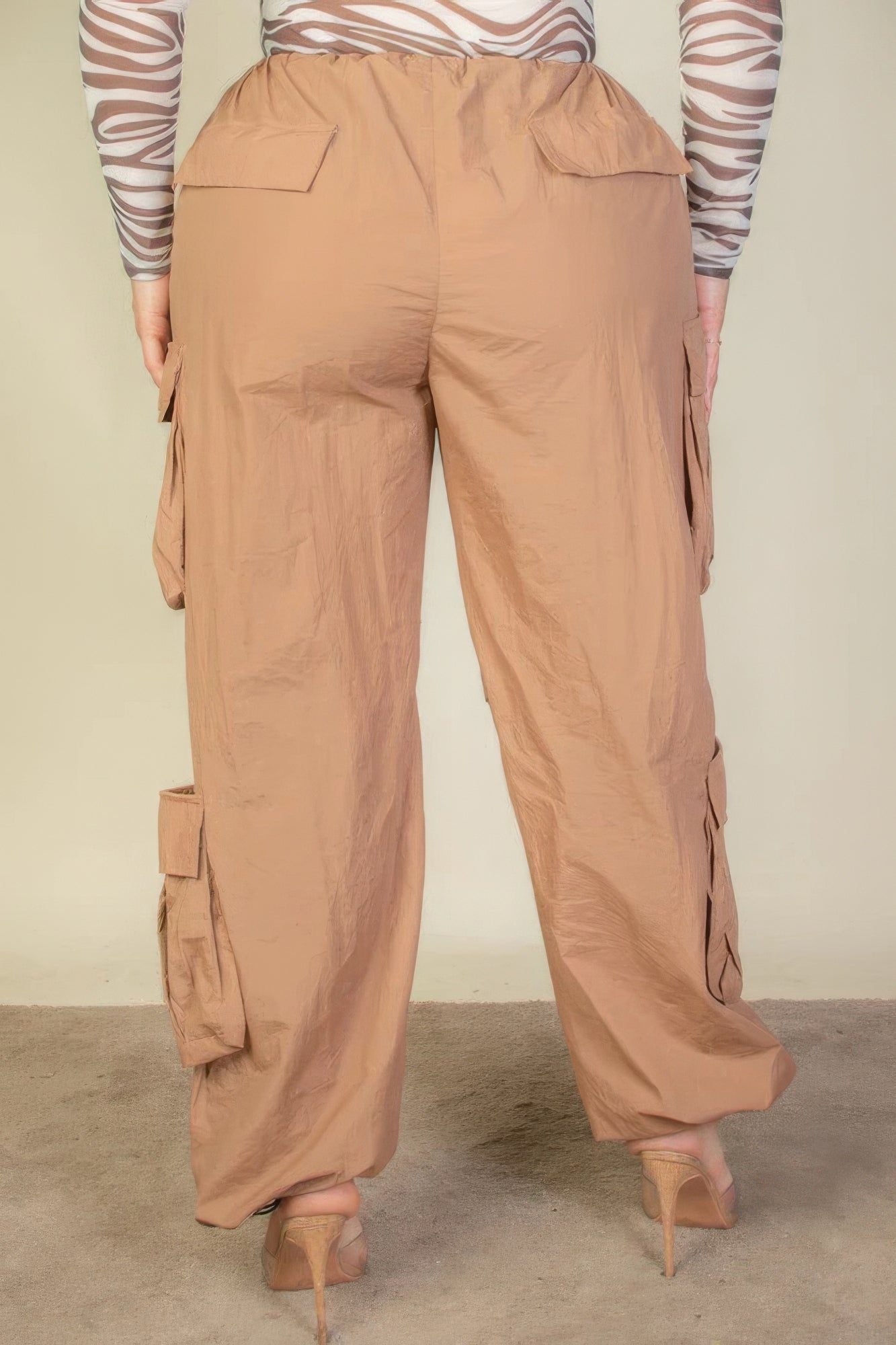 Stacey B's Plus Size Flap Pockets Drawstring Ruched Parachute Pants