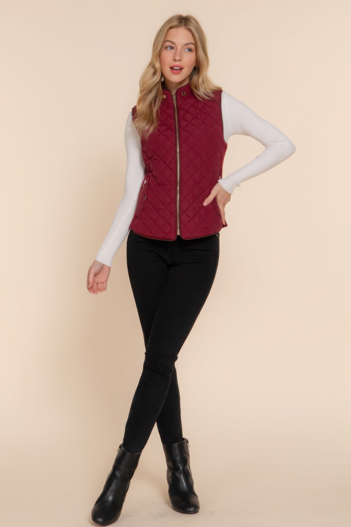 Stacey B's Suede Piping Quilted Padding Vest