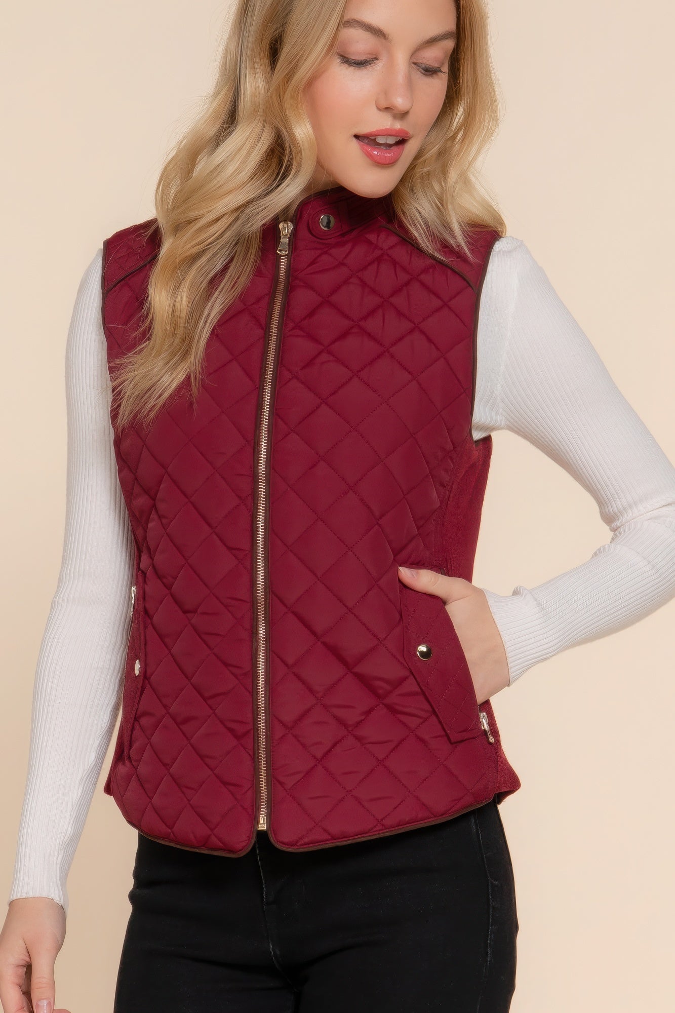 Stacey B's Suede Piping Quilted Padding Vest