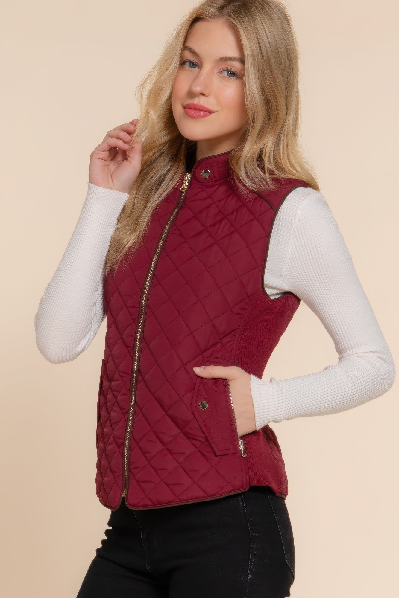 Stacey B's Suede Piping Quilted Padding Vest