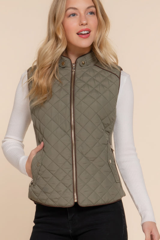 Stacey B's Suede Piping Quilted Padding Vest