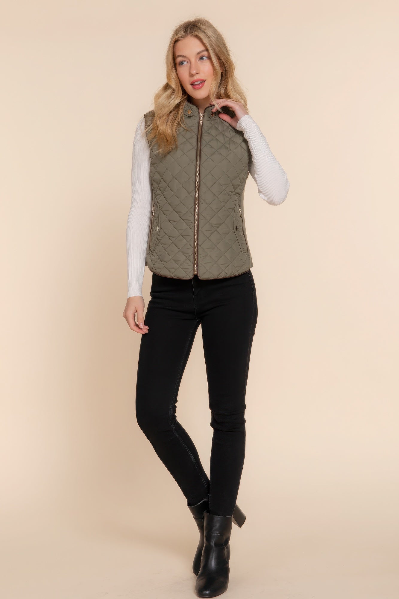 Stacey B's Suede Piping Quilted Padding Vest