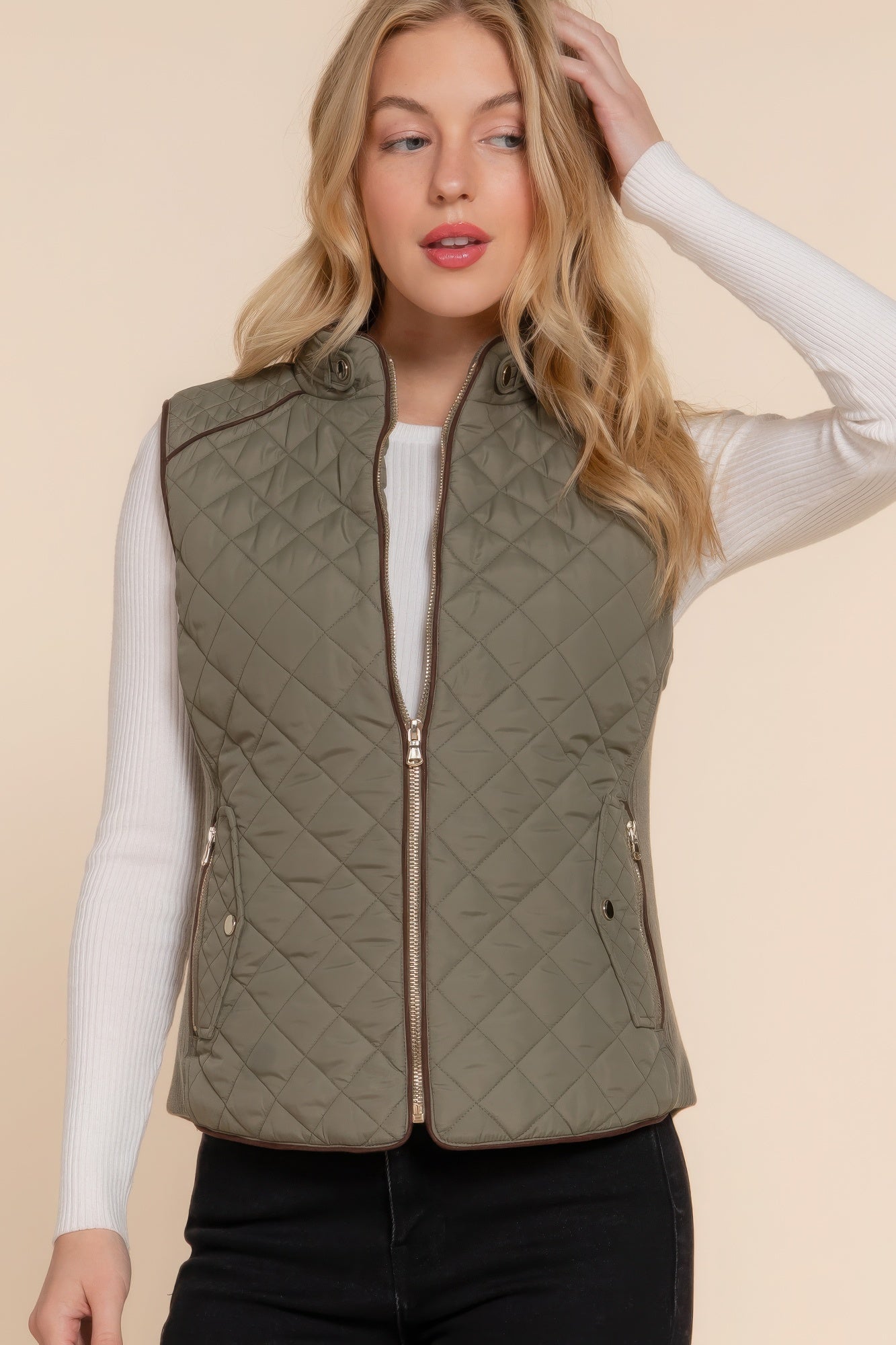 Stacey B's Suede Piping Quilted Padding Vest